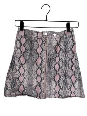 Altar’d State Pink Gray Snakeskin Print Zip-Front Mini Skirt